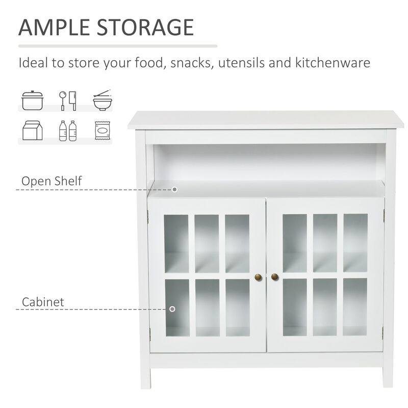 White Living Room Storage: Buffet Sideboard with Glass Door and Open Shelf