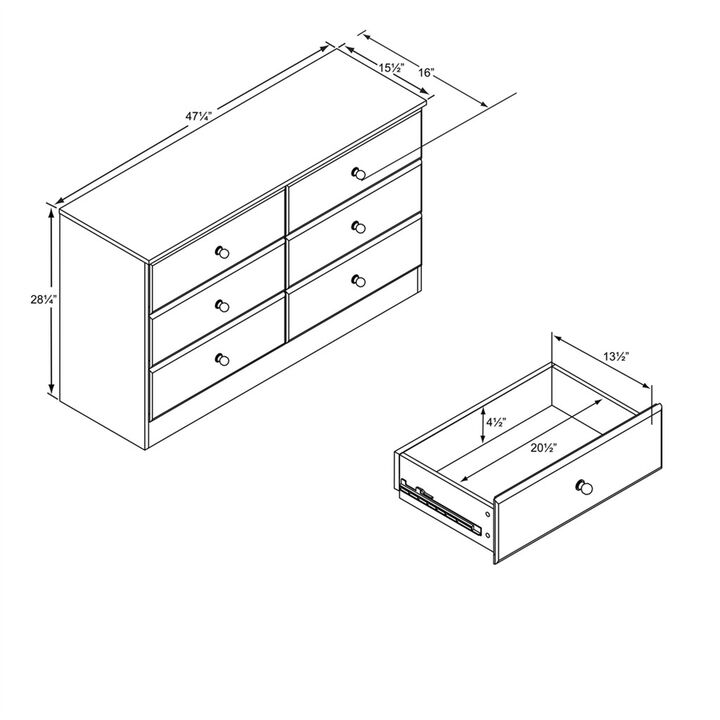 Prepac Astrid 6-Drawer Dresser, White
