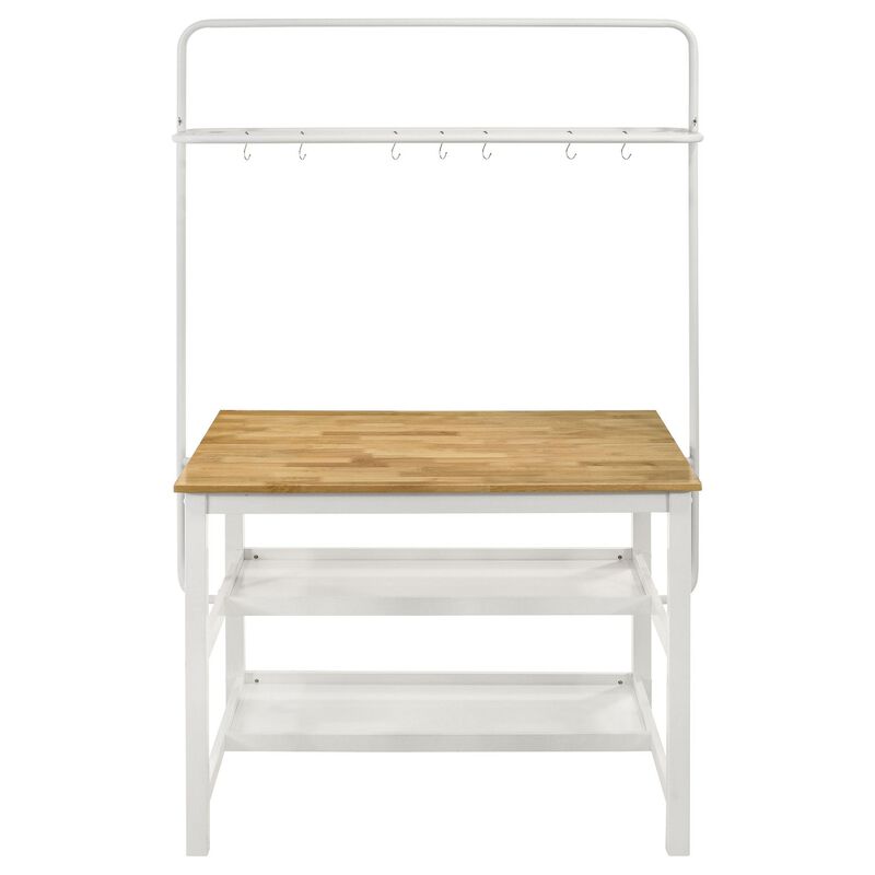 Kiyana 3pc Kitchen Island Counter Table Set, 2 Stools, Brown and White - Benzara