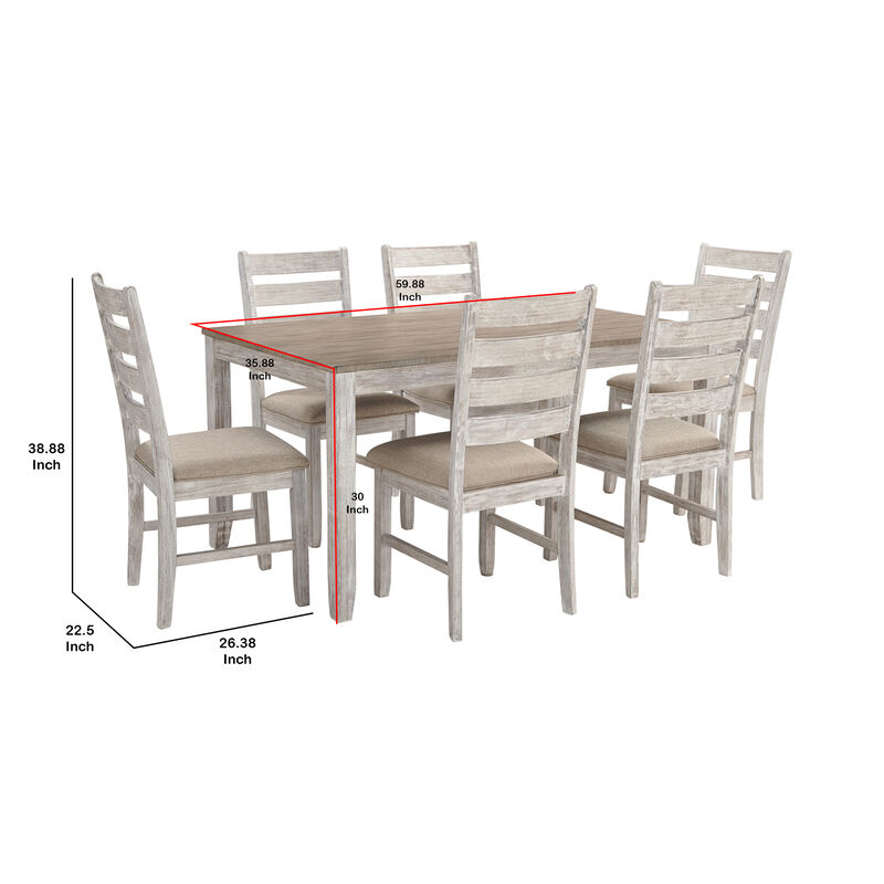 Farmhouse Two Tone Dining Set with 1 Table and 6 Chairs, Weathered Brown - Benzara