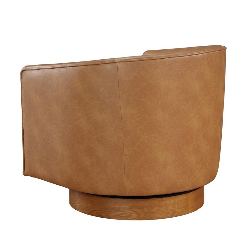 Comfort Pointe Irving Saddle Faux Leather Wood Base Barrel Swivel Chair