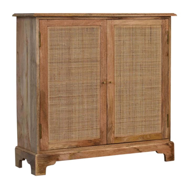 Solid Wood 2 Door oak-ish Woven Lounge Cabinet