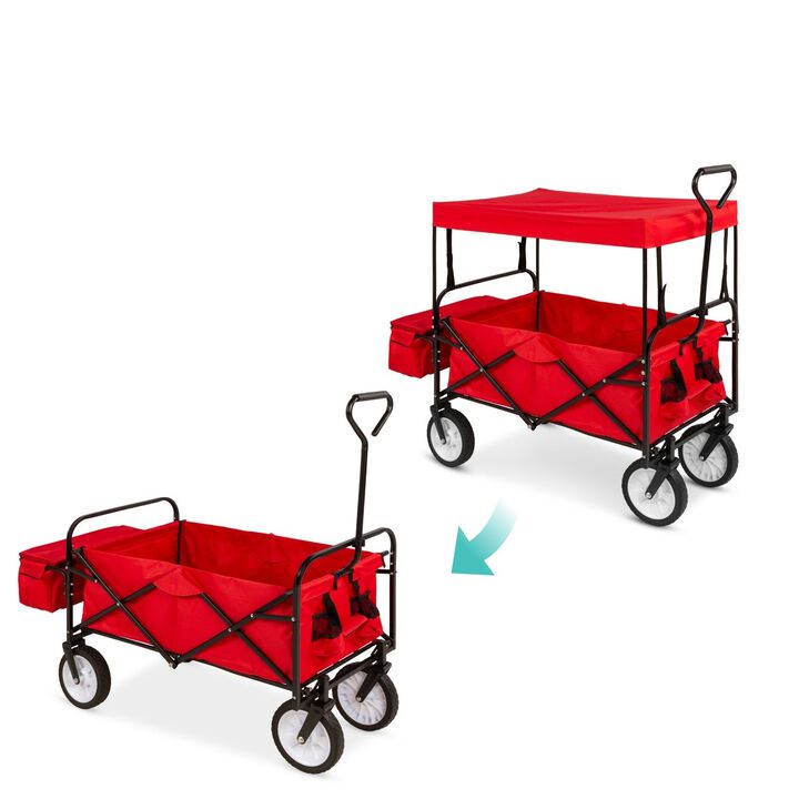 Collapsible Utility Wagon Cart Indoor and Outdoor with Canopy