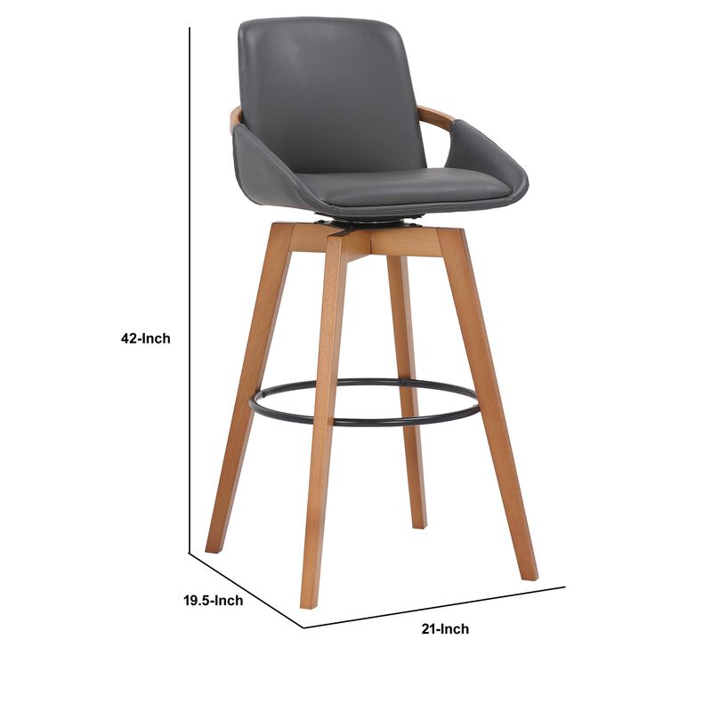 30 Inches Leatherette Swivel Barstool, Gray and Brown-Benzara
