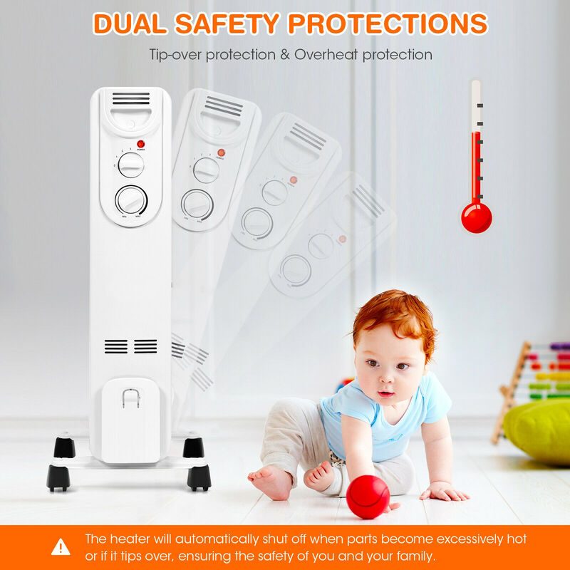 Electric Space Heater with 3 Heat Settings and Safe Protection