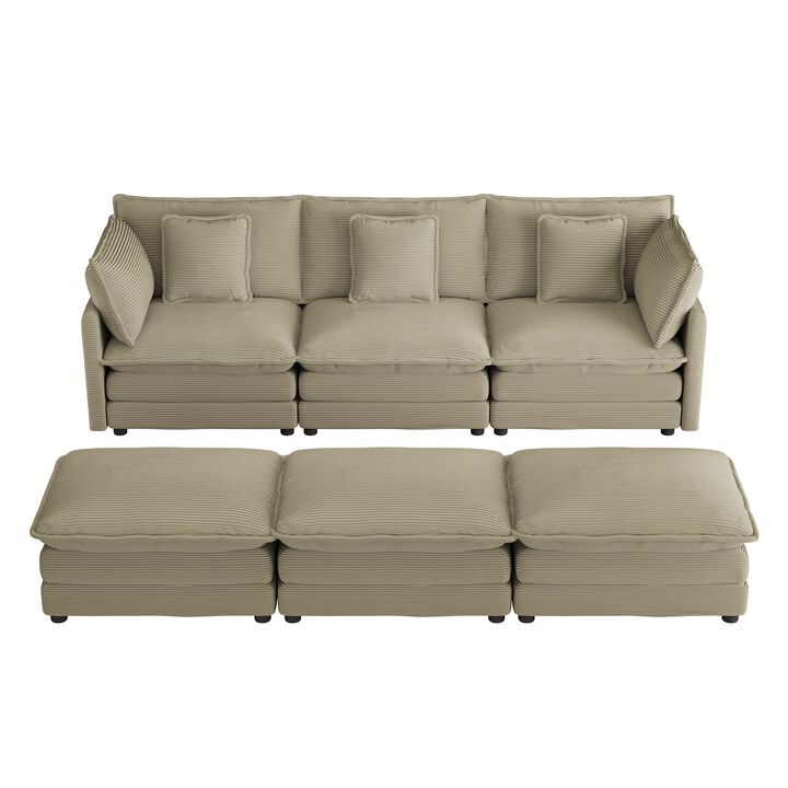 Merax Corduroy Sectional Sofa with Side Storage Pockets
