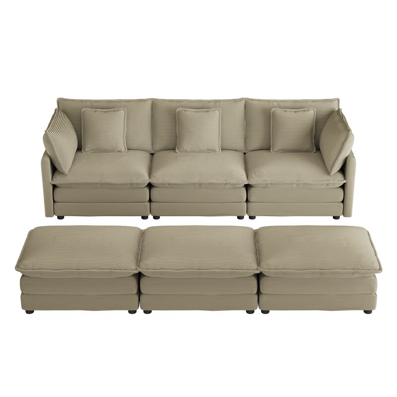 Merax Corduroy Sectional Sofa with Side Storage Pockets