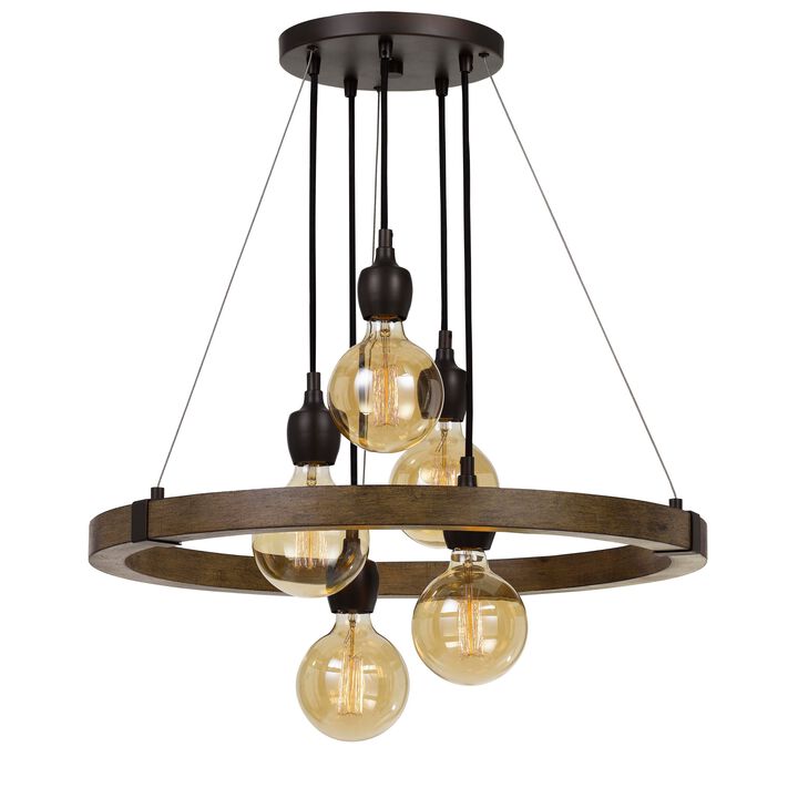 Watt Wood and Metal Frame Chandelier, Black and Brown-Benzara