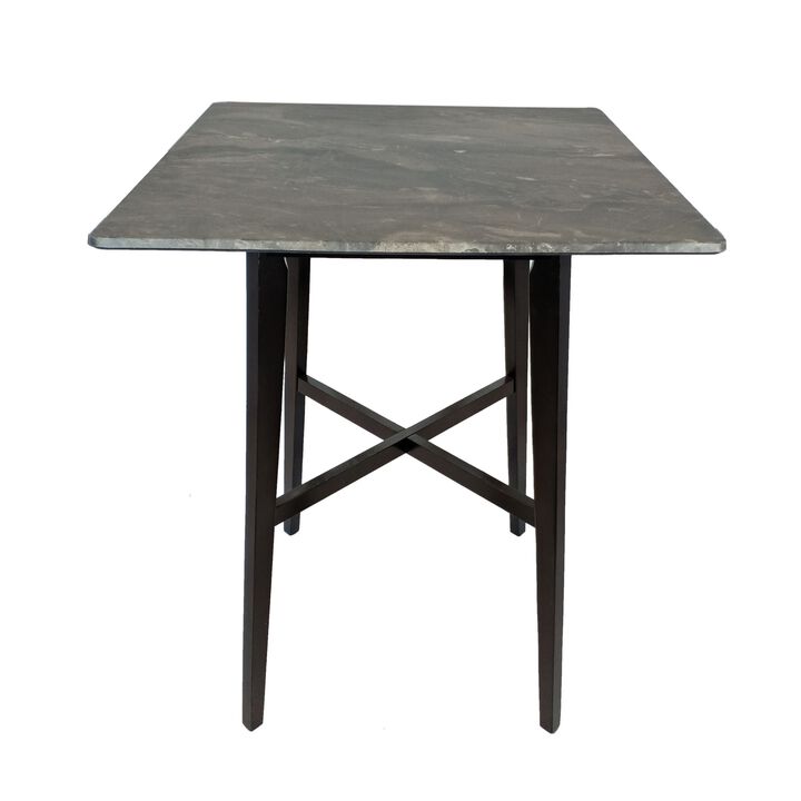 Bar Height Table, Laminate Paladina Marble Top, 42 Inch, Rubberwood, Black - Benzara