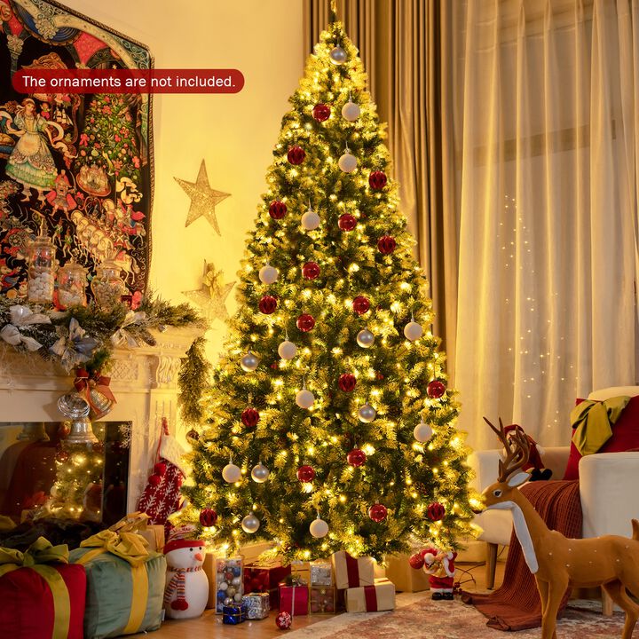Pre-lit Snow Flocked Christmas Tree with Red Berries and LED Lights
