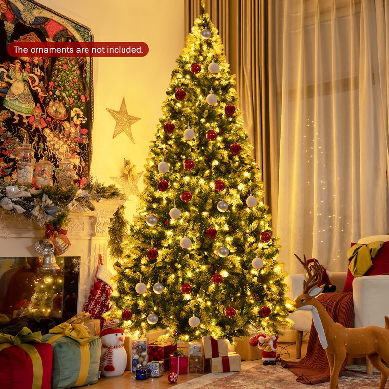Pre-lit Snow Flocked Christmas Tree with Red Berries and LED Lights