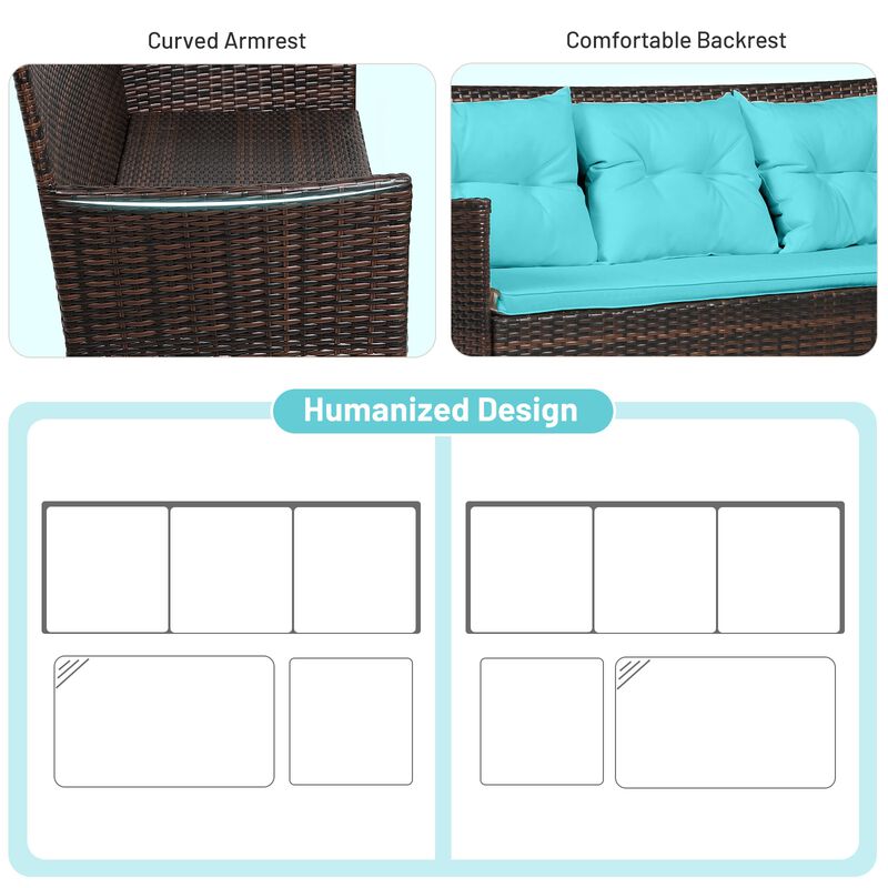 3 Pieces Patio Furniture Sectional Set with 5 Cozy Cushions