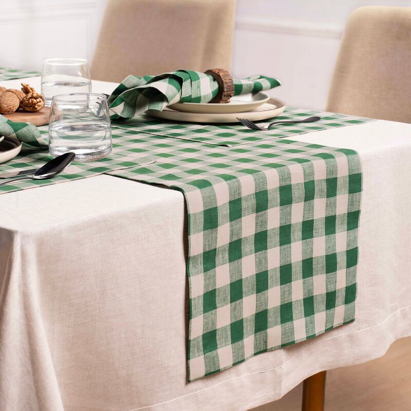 Solino Home 100% Pure Linen Table Runner 14 x 36 Inch | Morgan Check