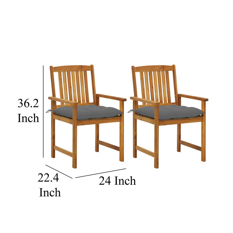 Blaire Outdoor Accent Set of 2, Gray Polyester Brown Acacia Wood - Benzara