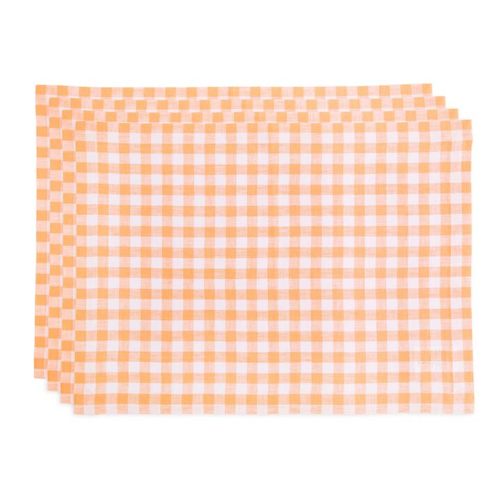 Solino Home 100% Pure Linen 14 x 19 Inch Placemats Set of 4 | Gingham Check