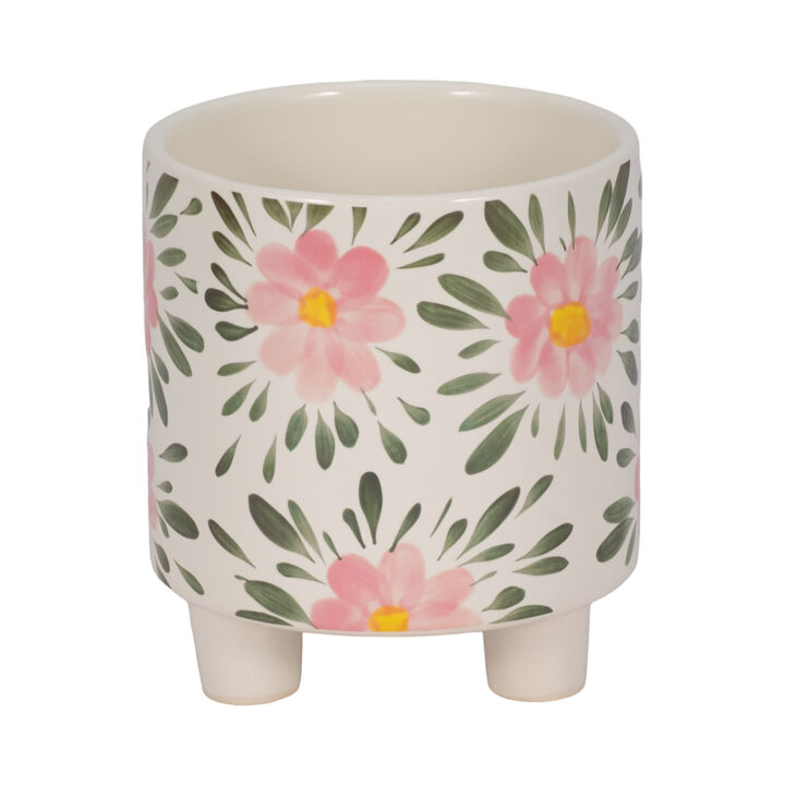 6" Footed Hand Painted Pink Flower Planter