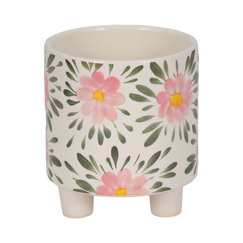 6" Footed Hand Painted Pink Flower Planter