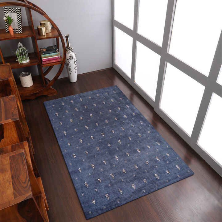 RUGSOTIC CARPETS HAND KNOTTED LOOM WOOL ECO-FRIENDLY AREA RUGS  - 5'x8', Rectangle, Blue Color, Contemporary Modern Design, High Pile Thick Handmade Anti Skid Rugs for Living Room (L00501)