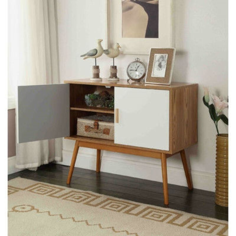 Hivvago Mid-Century Modern Console Table Storage Cabinet with Solid Wood Legs