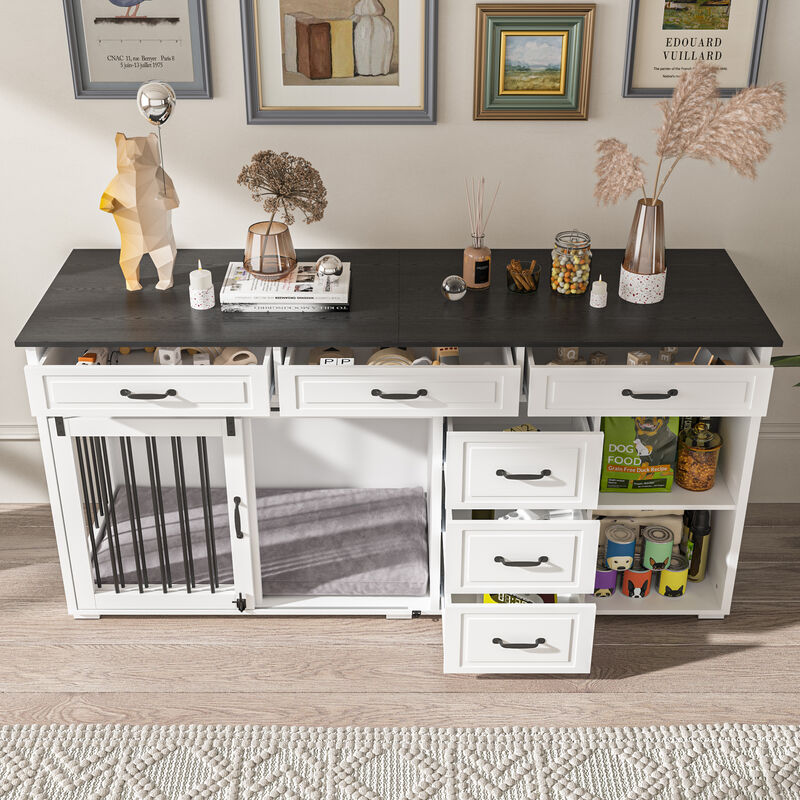 6-Drawer 2 Compartment Dog Crate, Heavy-Duty Indoor Dog Cage House