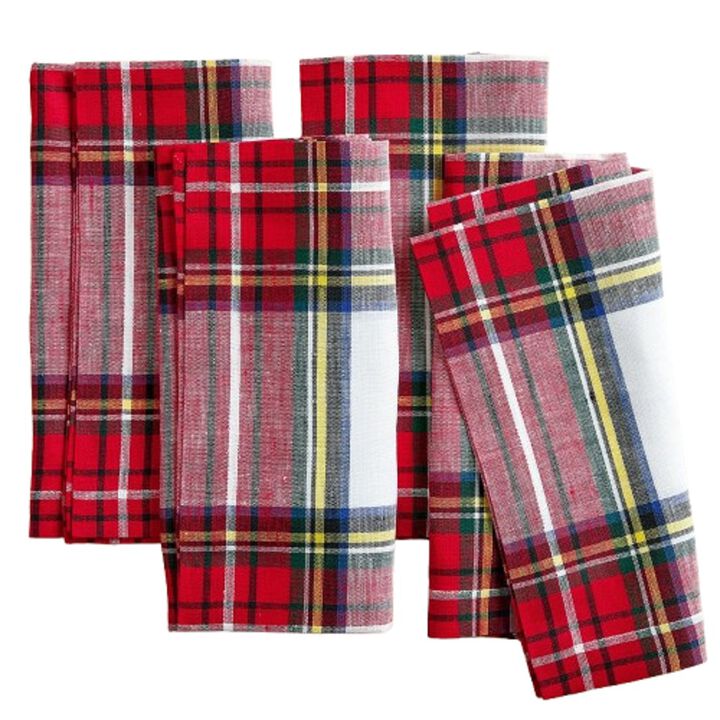 Solino Home 100% Pure Linen Dinner Napkins 20 x 20 Inch Set of 4 | Stewart Plaid for Thanksgiving, Christmas
