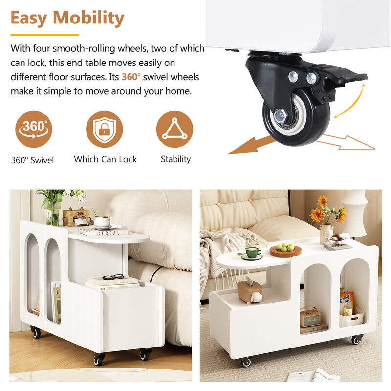 Merax Mobile End Table with Lockable Wheels