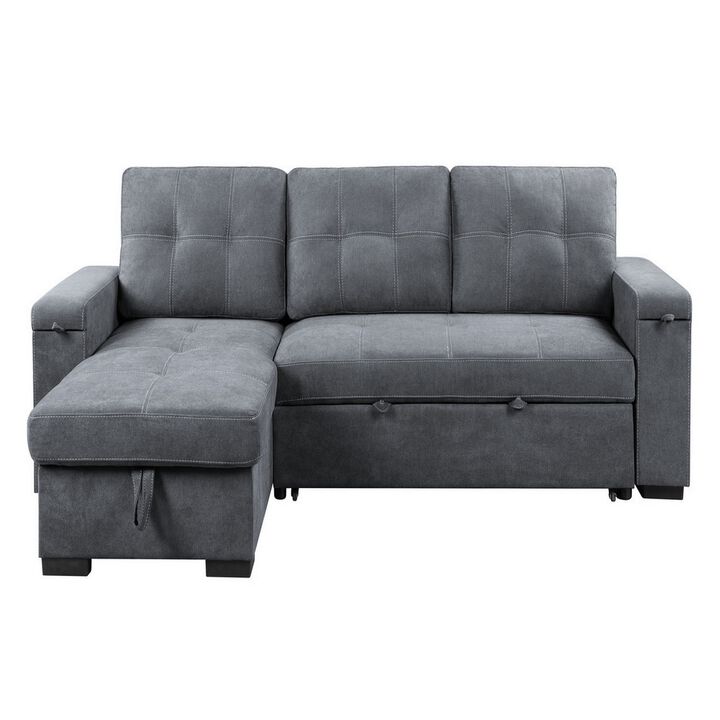 95 Inch Sleeper Sectional Sofa with Storage Chaise, USB Ports, Woven Gray-Benzara
