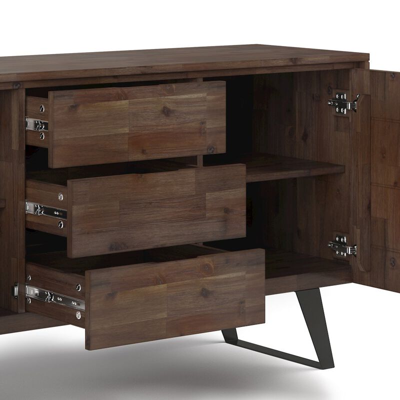 Simpli Home Lowry Solid Acacia Wood Sideboard Buffet In Rustic Natural Aged Brown