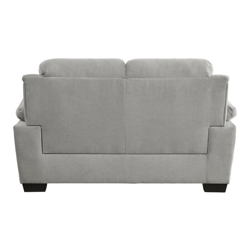 Hugh 58 Inch Loveseat, Gray Polyester, Soft Foam Cushioned, Solid Wood - Benzara