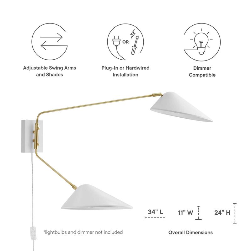 Modway Journey 2-Light Swing Arm Wall Sconce with White Finish EEI-5294-WHI