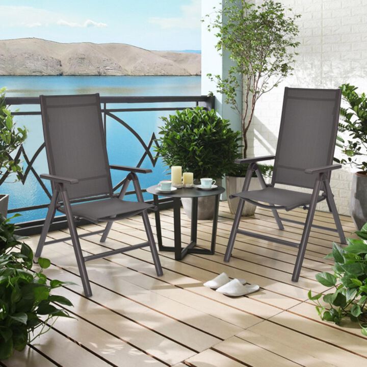 Hivvago 2 Pieces Patio Folding Dining Chairs Aluminium Adjustable Back-Gray