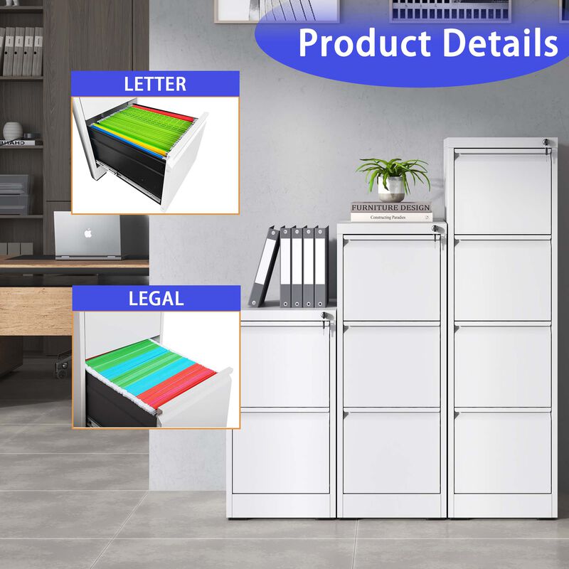 Locking Metal 2-Drawer Lateral File Cabinet for Letter and  Documents