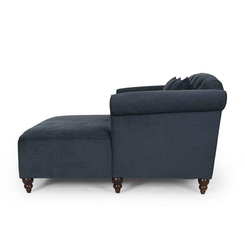 Loveseat Chaise Lounger, 2 Pillows, 63 Inch Wood Frame, Charcoal Gray
