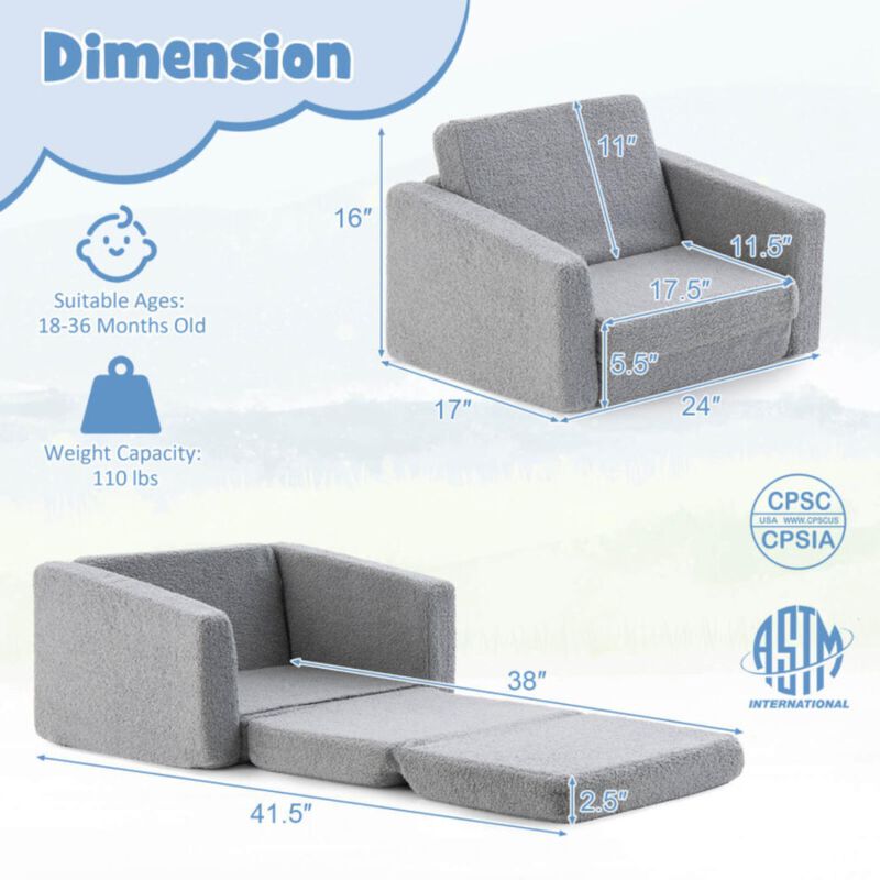 Hivvago 2-in-1 Children’s Convertible Sofa to Lounger