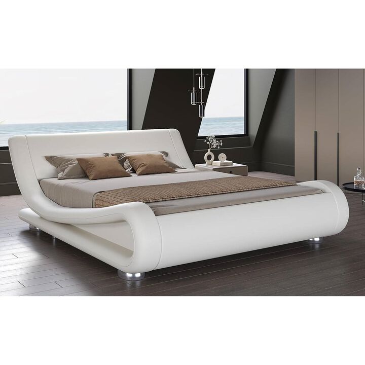Modern Upholstered Platform Bed Frame with Sleigh Curved Headboard – Contemporary Comfort with a Timeless Silhouette
