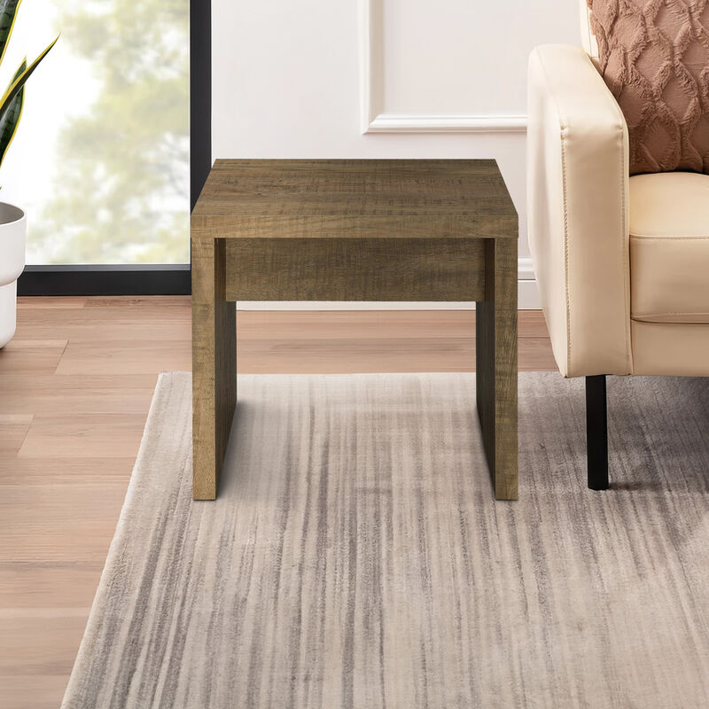 Nette 24 Inch End Table with Rough Hewn Saw Marks, Wood, Natural Brown - Benzara