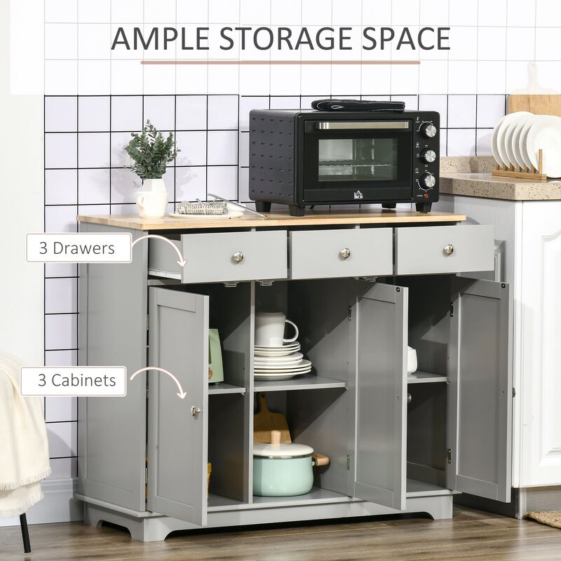 Gray Kitchen Cabinet: Rubberwood Sideboard with Drawers and Shelves