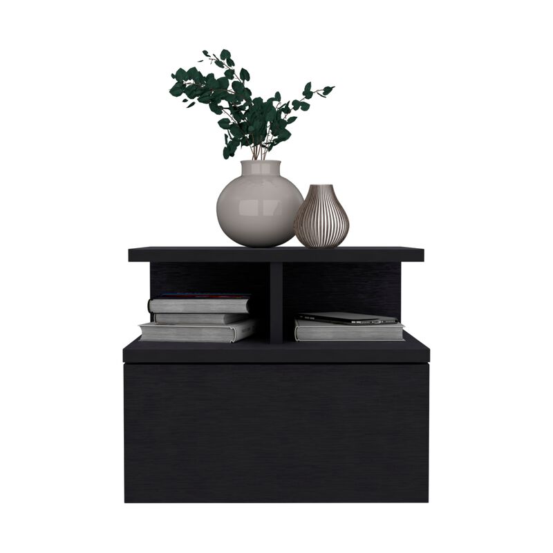 DEPOT E-SHOP Seward Floating Nightstand, Wall Mounted with Single Drawer and 2-Tier Shelf