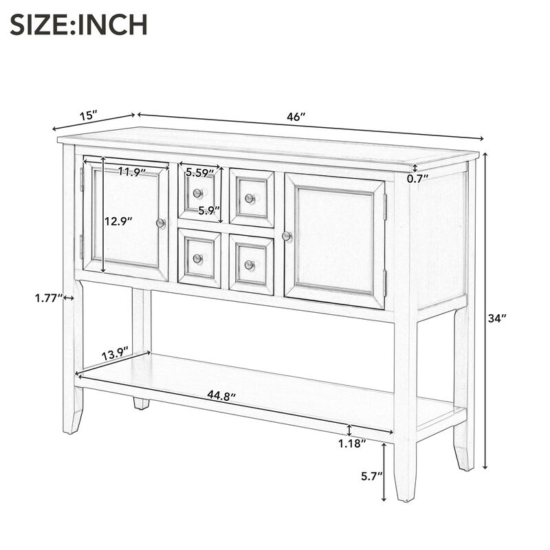 46" Console Table Buffet Sideboard Storage Drawers Cabinets Sofa Tables, White