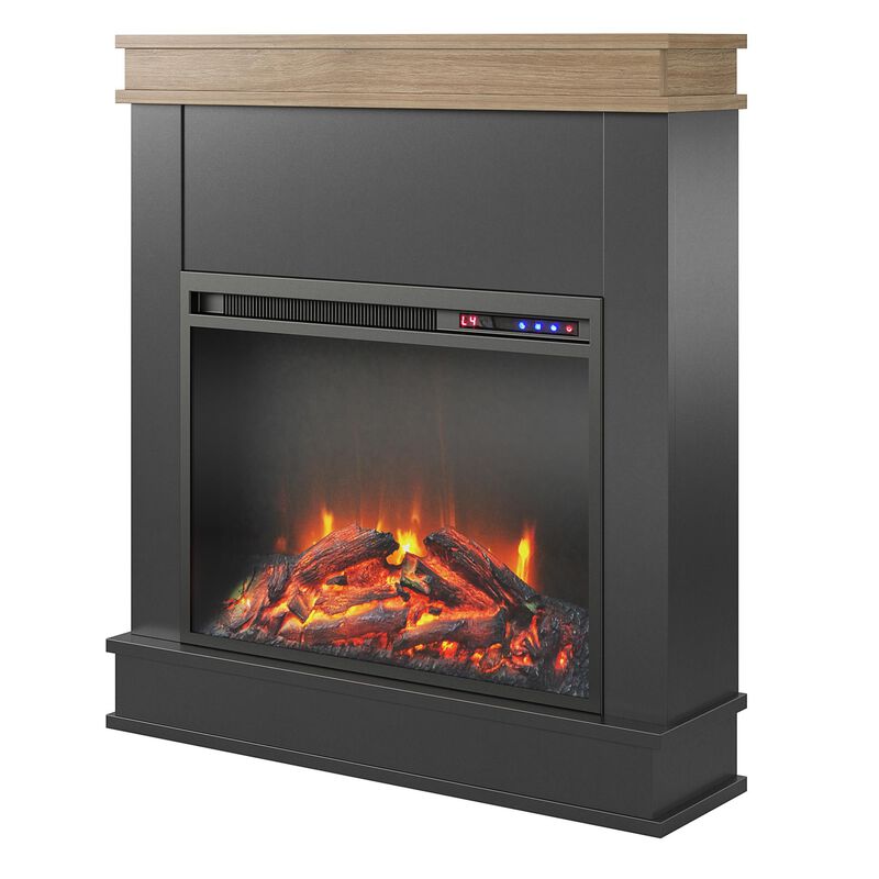 Mateo Electric Fireplace with Mantel and Touchscreen Display, Black with Natural Mantel