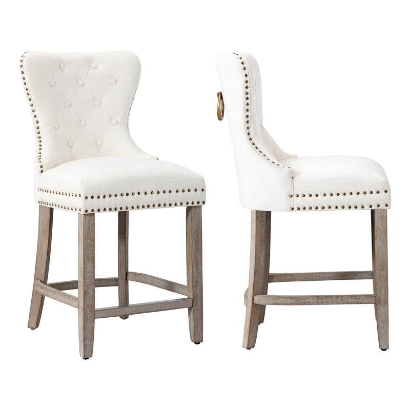 WestinTrends 24" Tufted Velvet Counter Stool (Set of 2)