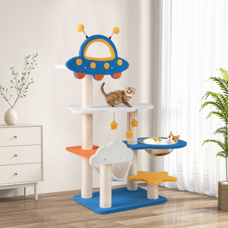 Tall Cat Tree with UFO Top Perch Space Capsule and Sisal Scratching Posts
