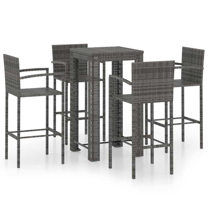 vidaXL 5 Piece Outdoor Bar Set with Armrest Poly Rattan Gray