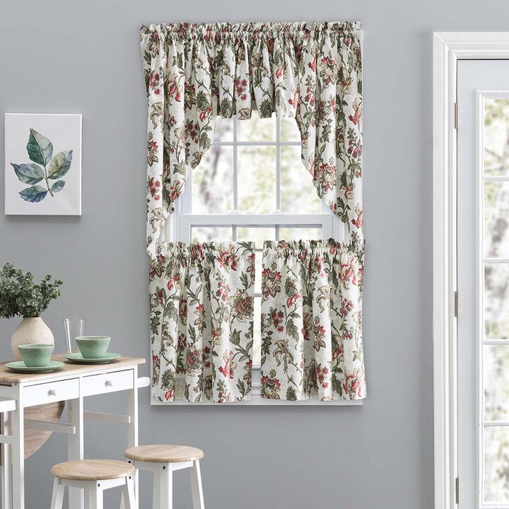 Ellis Curtain Madison Floral Design Printed Natural Ground 1.5" Rod Pocket Tailored Swag 56" x 36"
