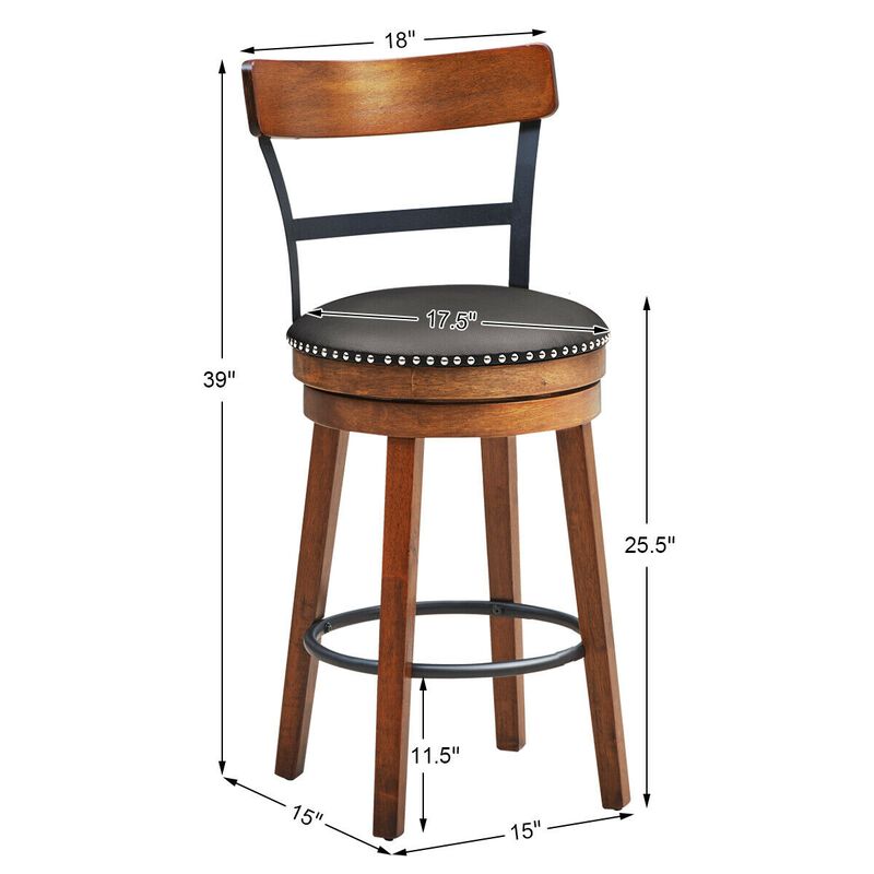 Set of 2 30.5/25.5 Inch Swivel Pub Height Bar Stool