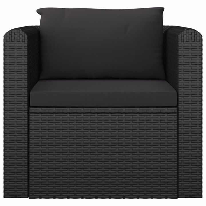 vidaXL Single Sofa with Cushions Poly Rattan Black