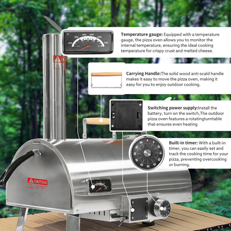 Streamdale 12" Portable Rotatable Wood Fired Pizza Oven