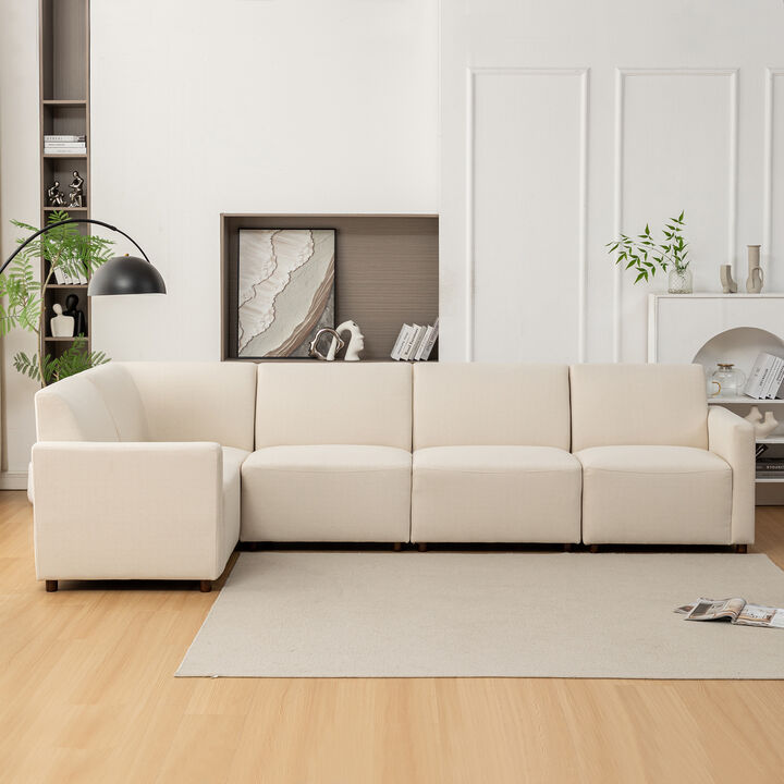Duvall 5 Piece Modular Sofa - Natural Performance Fabric with Recycled Polyester