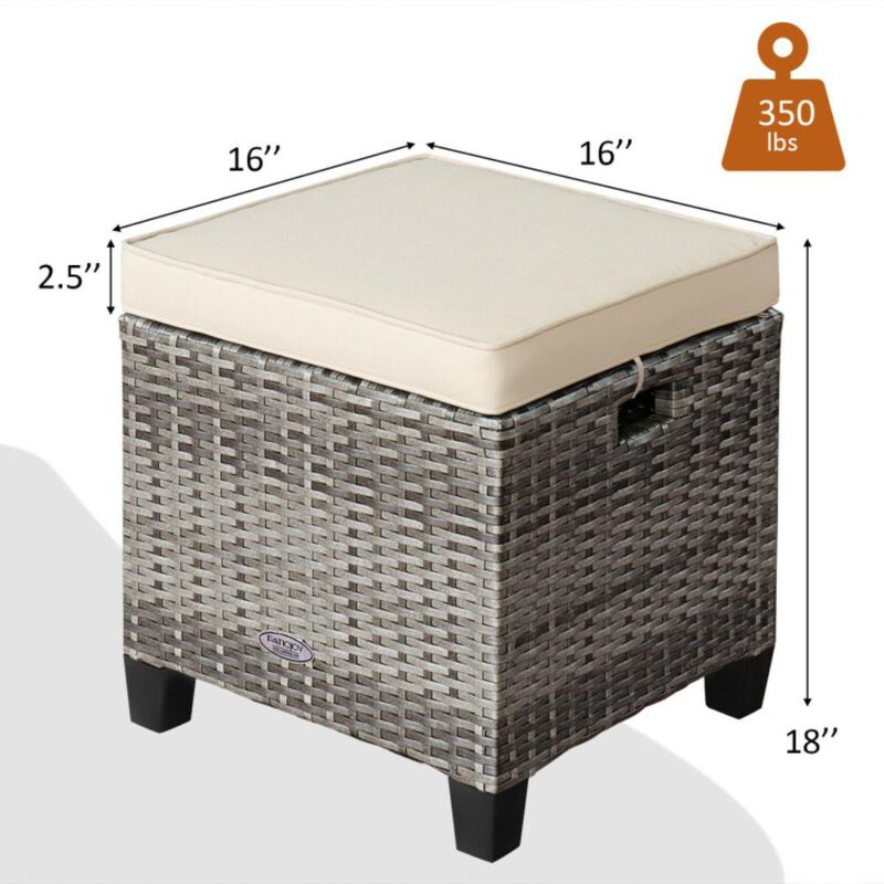 Hivvago 2PCS Patio Rattan Wicker Ottoman Seat with Removable Cushions-Turquoise