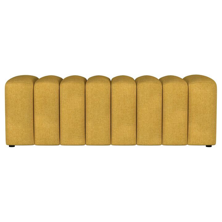 Sanna Accent Bench, Modern Channel Tufted Yellow Fabric, 54 Inch - Benzara